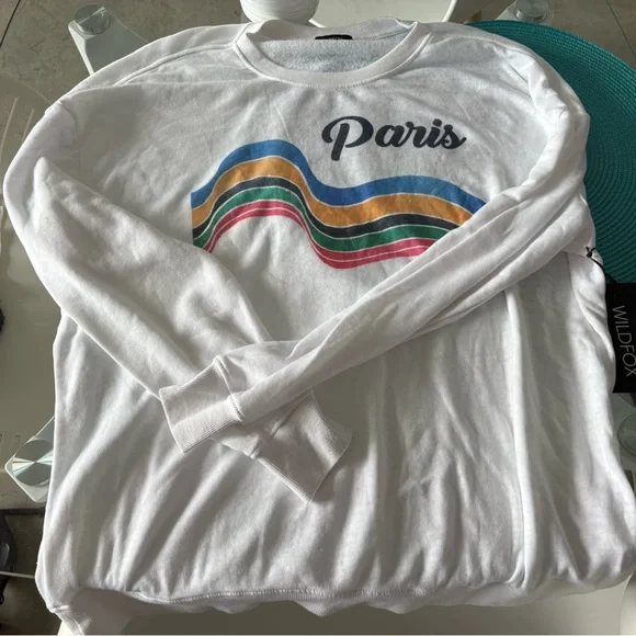 Wildfox White Sweatshirt with Multicolor Wave and 'Paris' Print - Picture 1 of 5